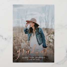 Simple Script Rose Gold Graduation Announcement 箔招待状