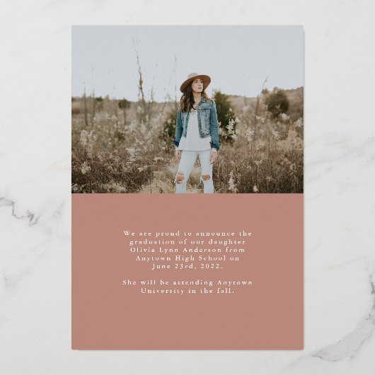 Simple Script Rose Gold Graduation Announcement 箔招待状 (裏面)