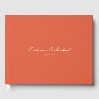 Simple Script Sunset Orange Wedding Guest Book ゲストブック