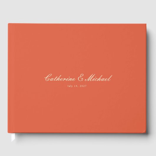 Simple Script Sunset Orange Wedding Guest Book ゲストブック (正面)