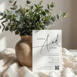 Simple Script Typography QR Code White Wedding 招待状