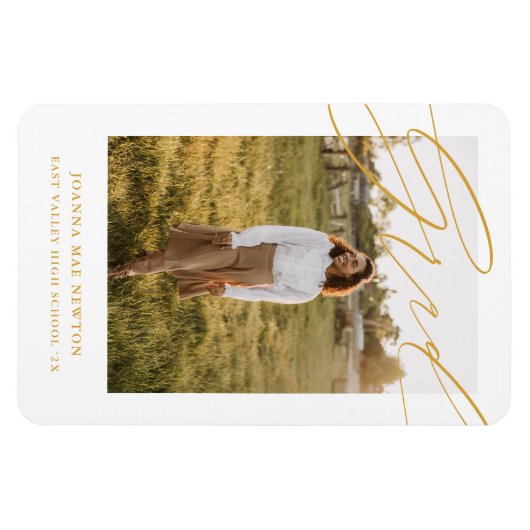 Simple Script Yellow Photo Graduation Announcement マグネット (横)