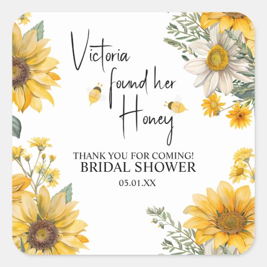 Simple She’s Found Her Honey Bee Bridal Shower スクエアシール (正面)