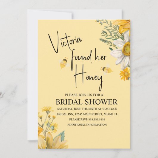 Simple She’s Found Her Honey Bee Bridal Shower 招待状 (正面)