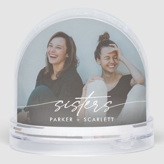 Simple Sisters 2 Photo Modern Script Snow Globes (裏面)