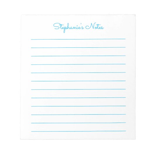 Simple Sky エレガント Blue Linedメモパーソナライズされた帳 ノートパッド (正面)