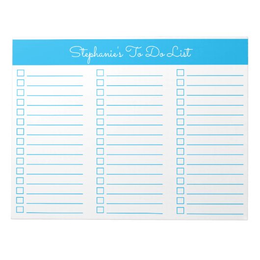 Simple Sky Blue 8.5x11 Three Column Checklist ノートパッド (正面)