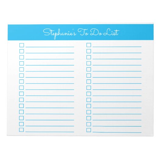 Simple Sky Blue 8.5x11 Two Column Checklist ノートパッド (正面)