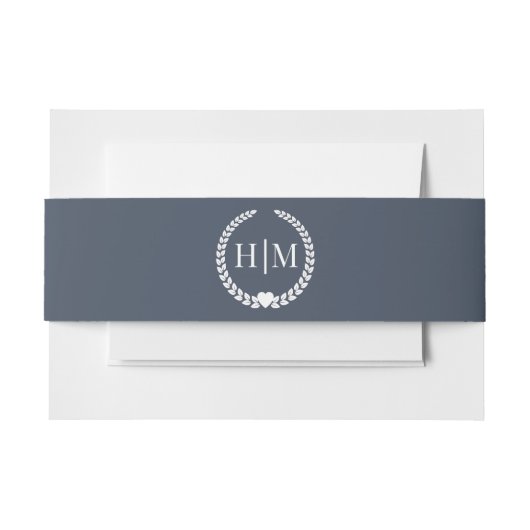Simple Slate Navy Blue Monogram Invitation 招待状ベリーバンド (正面例)
