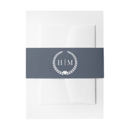 Simple Slate Navy Blue Monogram Invitation 招待状ベリーバンド