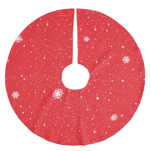 Simple Snow Flakes on RED ブラッシュドポリエステルツリースカート (正面)