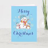 Simple Snowman Blue Holiday Personalize カード (正面)