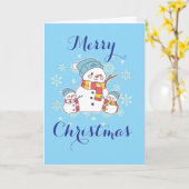 Simple Snowman Blue Holiday Personalize カード (黄色い花)