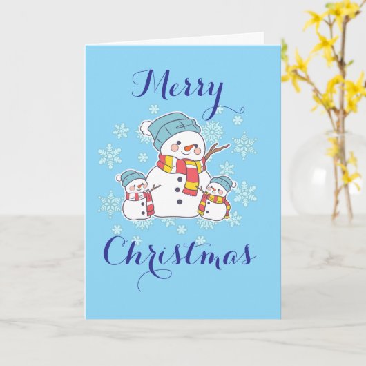 Simple Snowman Blue Holiday Personalize カード (黄色い花)