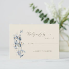 Simple Soft Blue Floral Minimalist Wedding  出欠カード