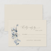 Simple Soft Blue Floral Minimalist Wedding  出欠カード (正面/裏面)