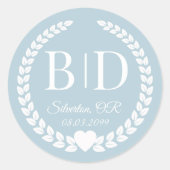 Simple Soft Icy Blue Monogram Wedding ラウンドシール (正面)