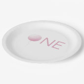 Simple Soft Pink Balloon Girl 1st Birthday Party ペーパープレート (アングル)