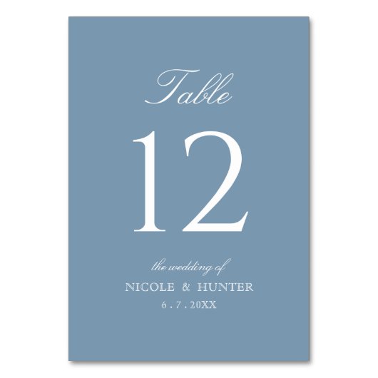 Simple Solid Color Dusty Blue Wedding Table Number テーブルナンバー (正面)