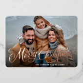 Simple Sparkleエレガント Christmas写真バラ金ゴールド 箔シーズンカード (正面)