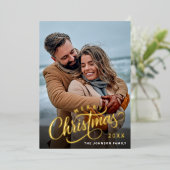 Simple Sparkleエレガント Christmas 2写真金ゴールド 箔シーズンカード (立ち正面)