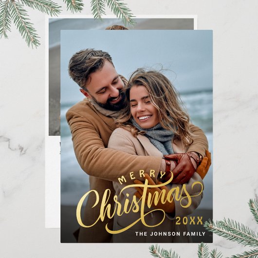 Simple Sparkleエレガント Christmas 2写真金ゴールド 箔シーズンカード