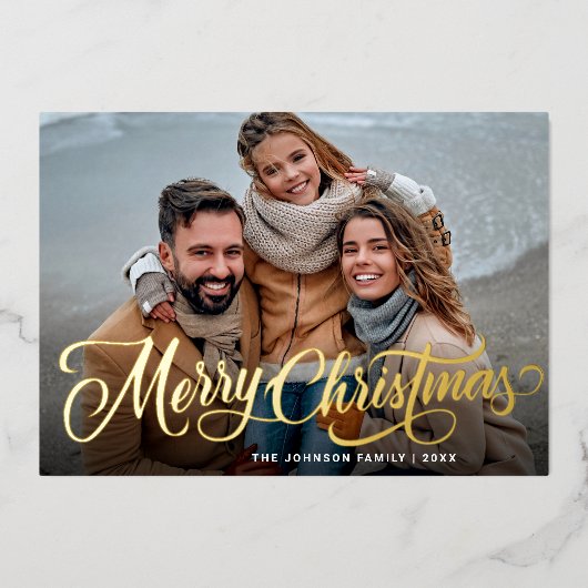 Simple Sparkleエレガント Christmas 2写真金ゴールド 箔シーズンカード (正面)