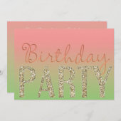 Simple Sparkle Cute Girl Birthday Party招待 招待状 (正面/裏面)