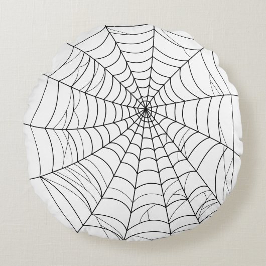 Simple Spider Web Cobweb Line Art Halloween ラウンドクッション (正面)