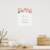 Simple Spring Floral Bridal  Wine Raffle Game Sign ポスター (キッチン)