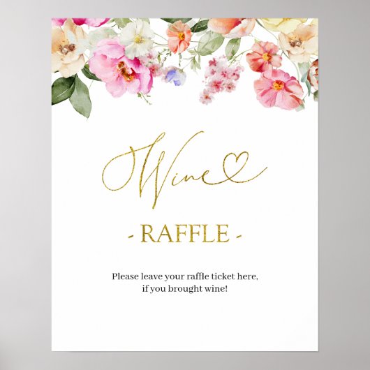 Simple Spring Floral Bridal  Wine Raffle Game Sign ポスター (正面)