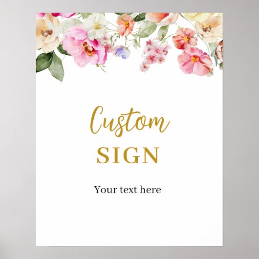 Simple Spring Floral Custom Party SIgn ポスター (正面)