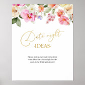 Simple Spring Floral Date Night Idea Game Sign ポスター (正面)