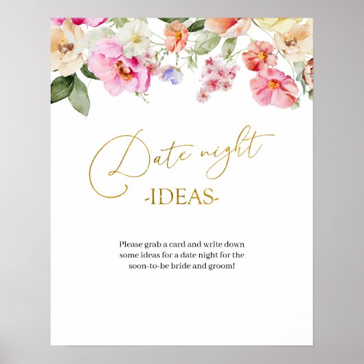 Simple Spring Floral Date Night Idea Game Sign ポスター (正面)
