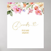 Simple Spring Floral Drinks Party Sign ポスター (正面)