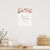 Simple Spring Floral Guest Book Party Sign ポスター (キッチン)
