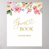 Simple Spring Floral Guest Book Party Sign ポスター (正面)