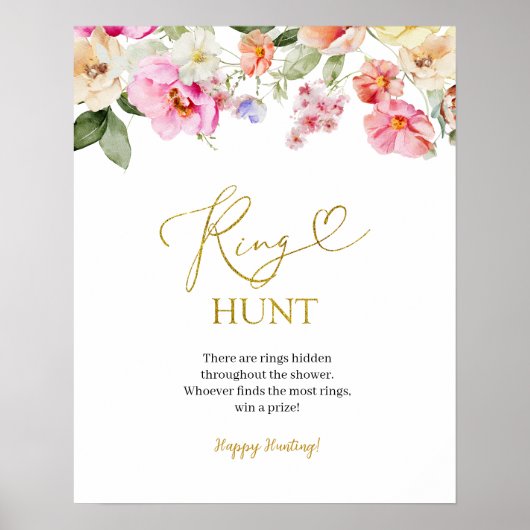 Simple Spring Floral Ring Hunt Game Sign ポスター (正面)