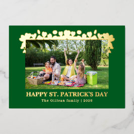 Simple St patricks day Shamrocks family photo 箔シーズンカード