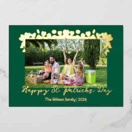 Simple St patricks day Shamrocks family photo 箔シーズンカード