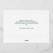 Simple St patricks day Shamrocks family photo 箔シーズンカード (裏面)