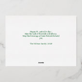 Simple St patricks day Shamrocks family photo 箔シーズンカード (裏面)