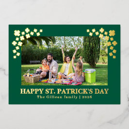 Simple St patricks day Shamrocks family photo 箔シーズンカード