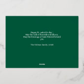 Simple St patricks day Shamrocks family photo 箔シーズンカード (裏面)