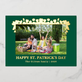Simple St patricks day Shamrocks family photo 箔シーズンカード