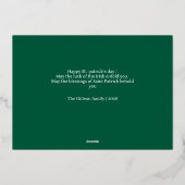 Simple St patricks day Shamrocks family photo 箔シーズンカード (裏面)