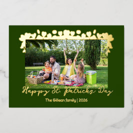 Simple St patricks day Shamrocks family photo 箔シーズンカード