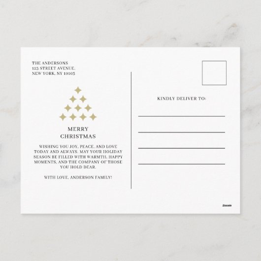 Simple star tree white Merry Christmas  シーズンポストカード (裏面)