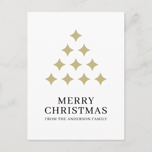 Simple star tree white Merry Christmas シーズンポストカード (正面)
