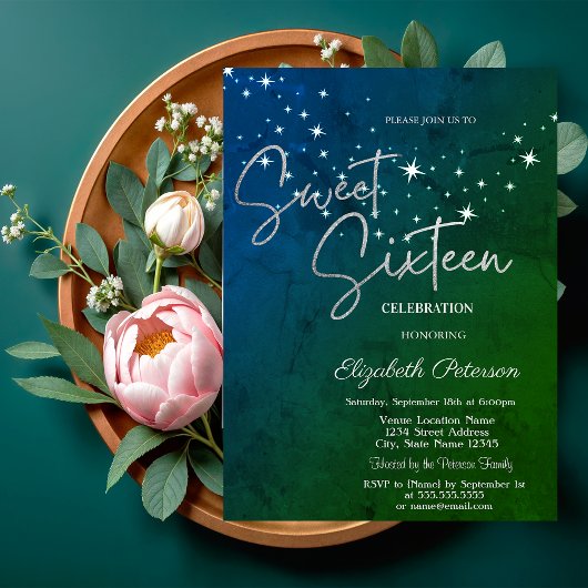 Simple Stars Green Sweet 16  招待状